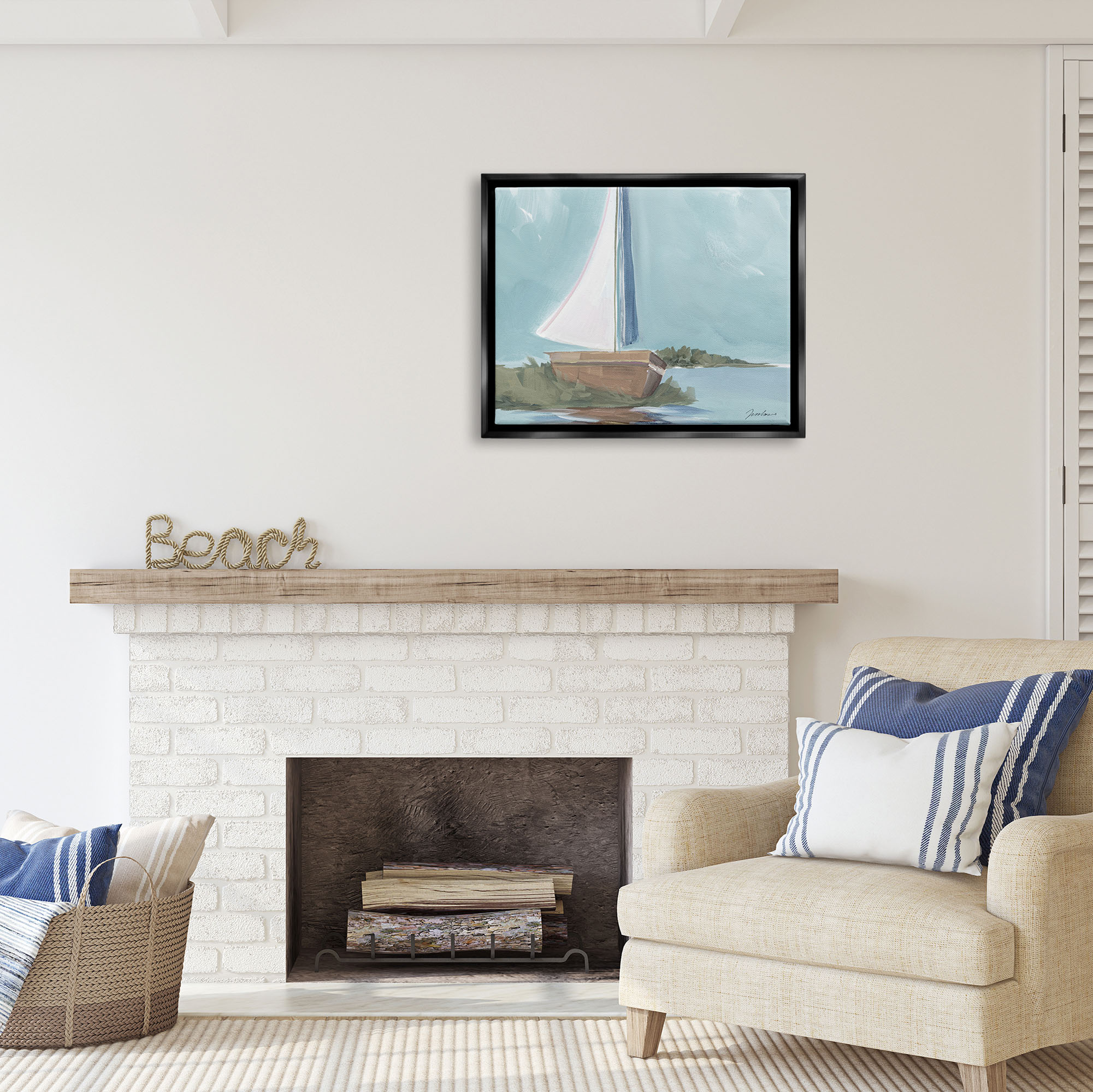Stupell Industries Maritime Sailboat Scene Transportation Painting Black Floater Framed Art Print Wall Art, 31 x 25