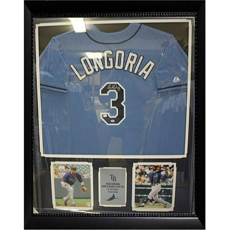 MLB Evan Longoria Autographed Shadowbox with Jersey and 2 Photos, 36x44