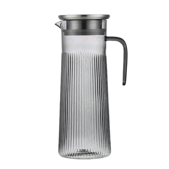Tarmeek PC Striped Cold Water Pitcher with Stainless Steel Sealed Lid, Heat-Resistant Clear Jug, Home Iced Tea Juice Containers, 3 Sizes 33/40/54 Oz