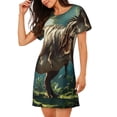 thumbnail image 2 of Sikiie Chemise de Nuit à Manches Courtes Imprimé Dinosaure Forêt Verte, Col Rond, Pyjama d'Été pour la Maison, 2 of 6