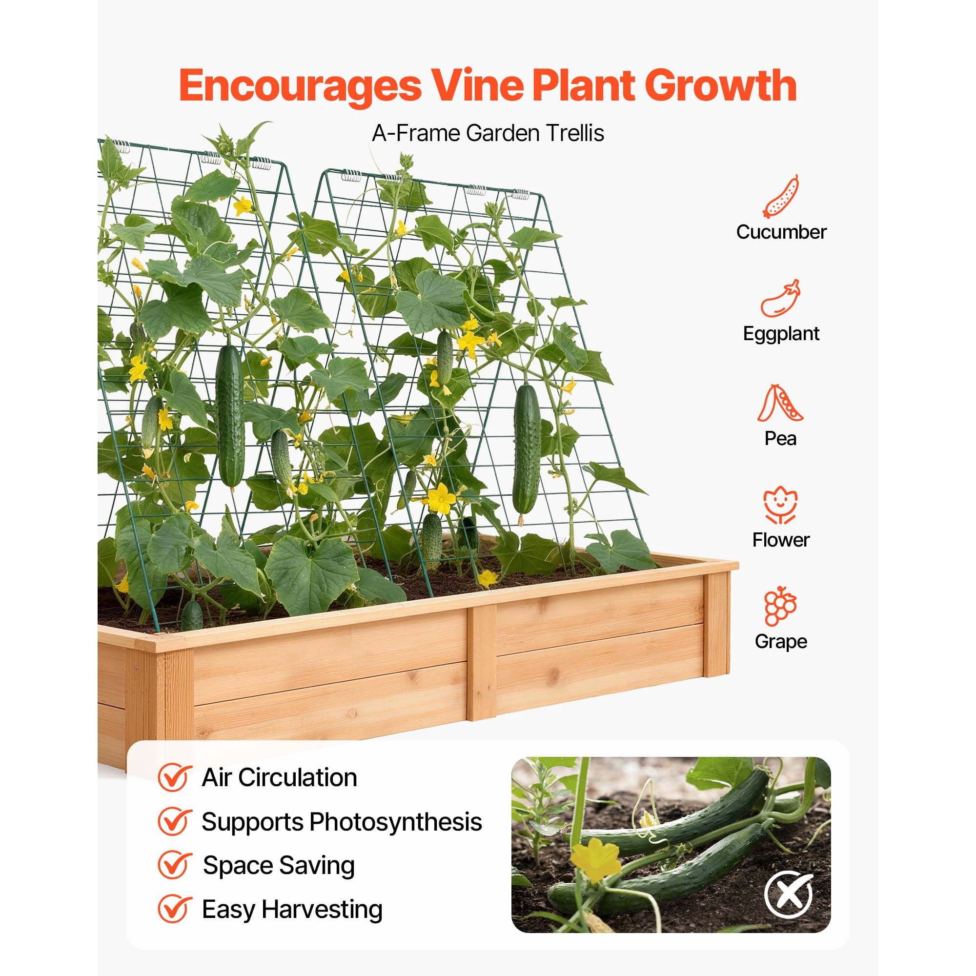 Cucumber Trellis 4-Pack, A-Frame Metal Rustproof Coating, for Raised Bed, Vine/Pea/Bean/Tomato/Flower, 35.43"x27.56"
