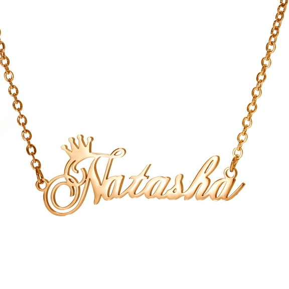 Vakki Name Customized Necklace Crown Shaped Personalized Necklace Stainless Steel Nameplate Necklace 18K Gold Plated Chain Jewelry for Women