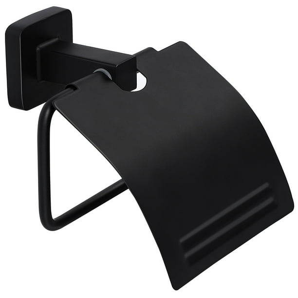 Toilet Paper Holder with Cover Roll Tissue Holder Matte, Black