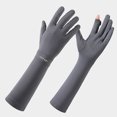 thumbnail image 2 of Lispipm Women Men Touching Screen Driving Gloves Ice Silk Full Finger Long Sun Arm Sleeves for Summer Outdoor Sports Running Gray, 2 of 4
