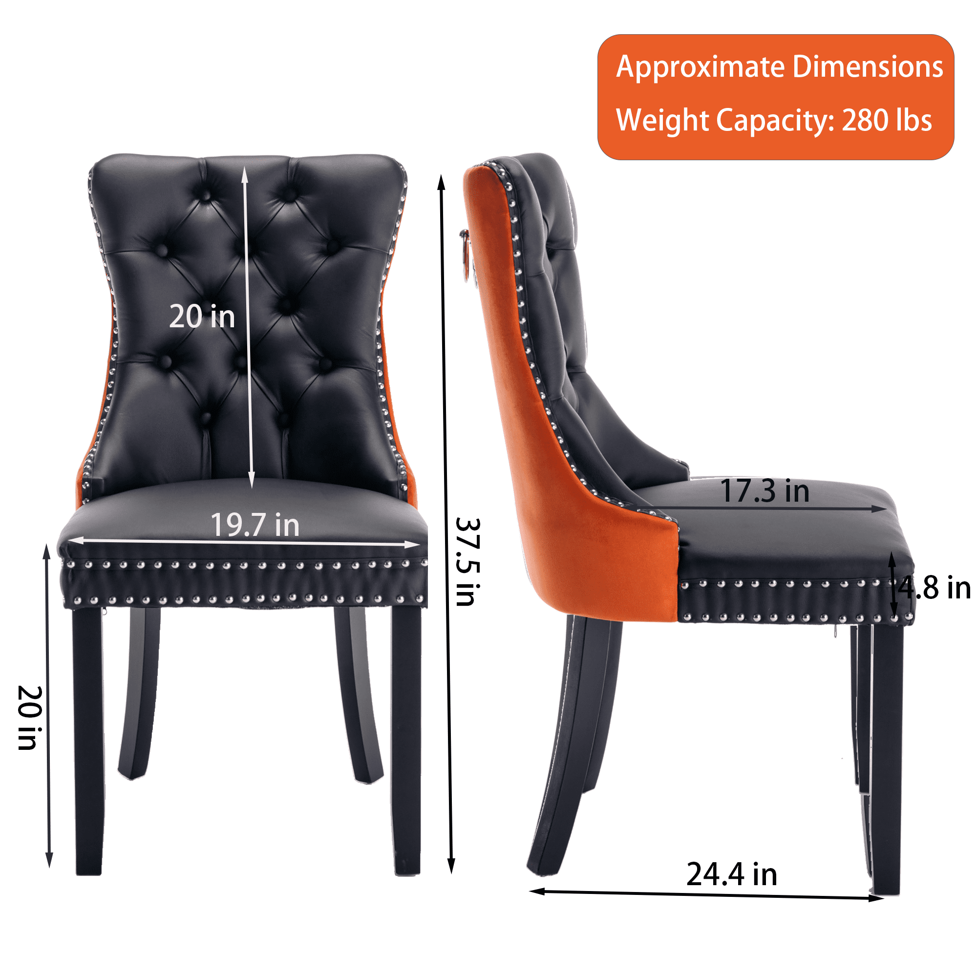 PU Dining Chairs, Accent Diner Chairs with Nailhead Trim and Back Ring Pull, PU and Velvet Fabric Dining Room Chairs, Side Chair Kitchen Chairs with High-end PU Back and Padded (Set of 4)