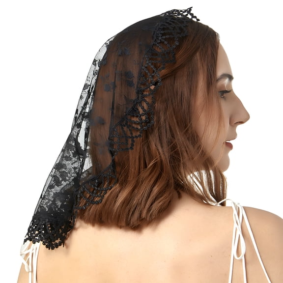 TUWAFE Vintage Mantilla Veil Mass Veil Lace Flower Spanish Headwrap Catholic Chapels Veil for Religious Gathering Formal Event Black Lace Veil