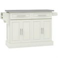 thumbnail image 3 of Demi Bonn 57" Rolling Kitchen Island with Stainless Steel Top, 2-Drawer Storage, Spice & Knife Rack, Mobile Island Cart for Cooking & Dining, White, 3 of 12