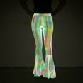 thumbnail image 2 of Women's Rave Reflective Pants Night Club Party Trouser Metallic Pants Bell Bottom Leggings High Waist Slim Trousers, 2 of 7