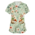thumbnail image 2 of Fabrcox S-5XL Easter Bunny Eggs Print Holiday Women's Scrub Tops V Neck Short Sleeve Easter Holiday Nurse Working Uniform with Pocket, 2 of 6