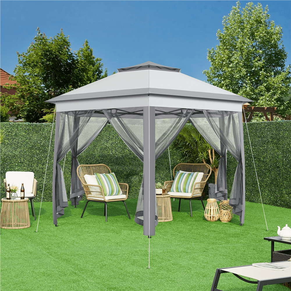 Renwick 13×13 Ft Hexagonal Outdoor Gazebo with Side Walls, Light Gray/Dark Gray