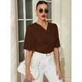 thumbnail image 2 of Chiclily Womens 3/4 Sleeve Wrap Blouse Dark Brown Large V Neck Dressy Casual Top Ruched T-Shirts, 2 of 6