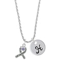 thumbnail image 1 of Delight Jewelry Silvertone Scroll Ribbon with Lavender Crystal Silvertone Script Initial Disc - H - Charm Necklace, 20"+3", 1 of 4