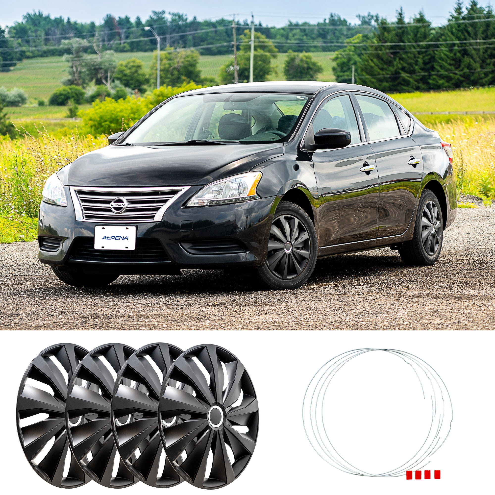 Alpena 16" Axel Wheel Covers, Silver & Black, set of 4