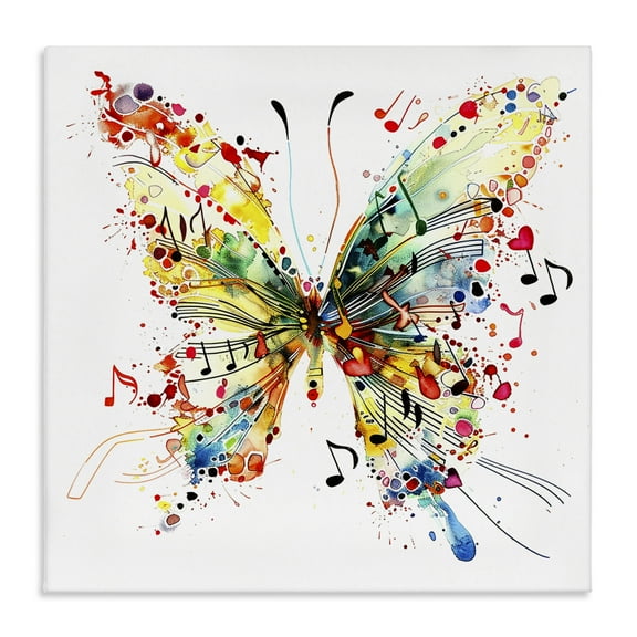 Stupell Industries Musical Song Butterfly Insects Painting Wrapped Canvas Art Print Wall Art, 17 x 17