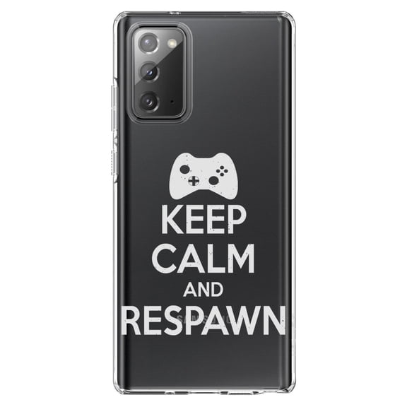 DistinctInk Clear Shockproof Hybrid Case for Samsung Galaxy Note 20 (6.7" Screen) - TPU Bumper Acrylic Back Tempered Glass Screen Protector - Keep Calm and Respawn Gamer Video Games