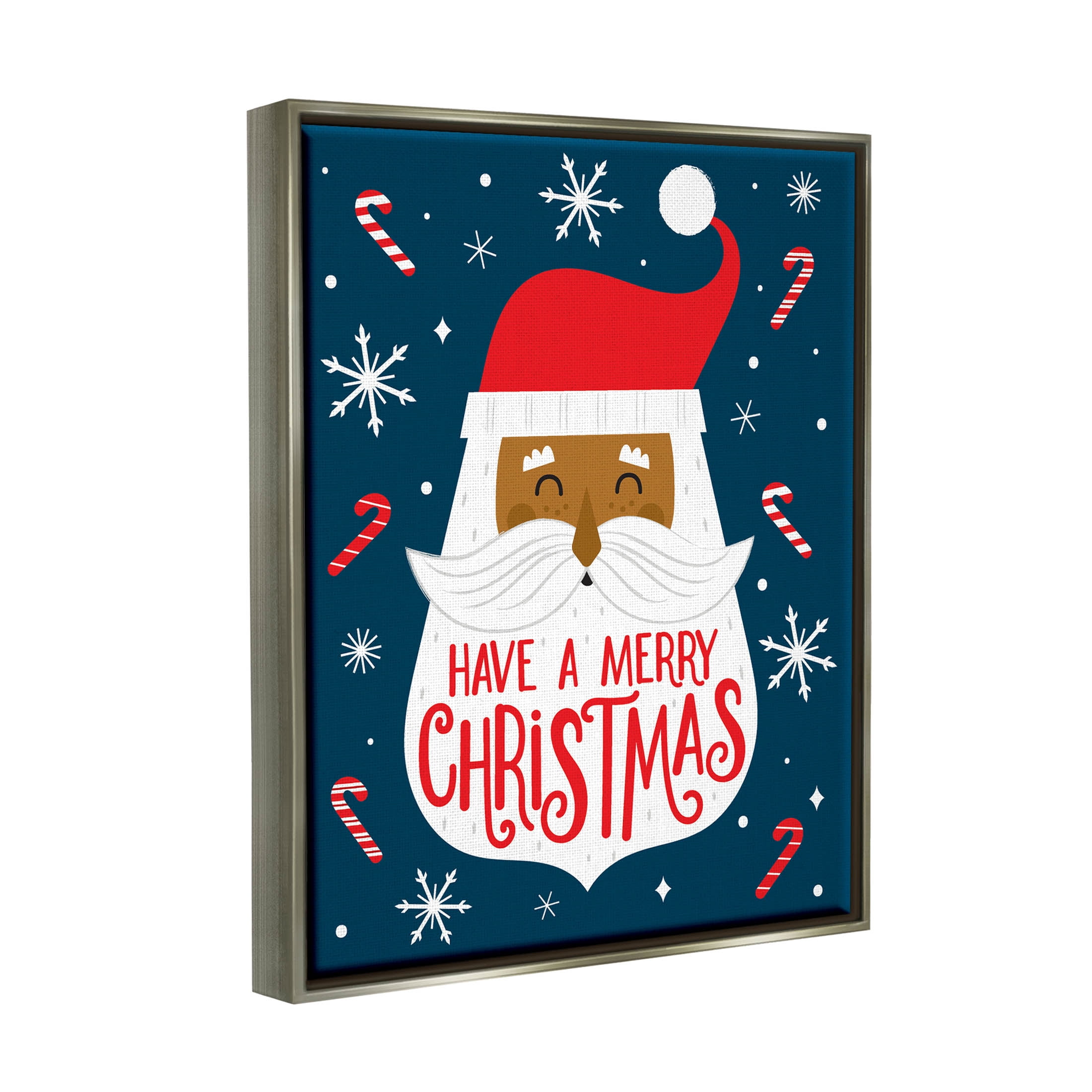 Have Merry Christmas Patterned Santa Holiday Graphic Art Luster Gray Framed Art Print Wall Art
