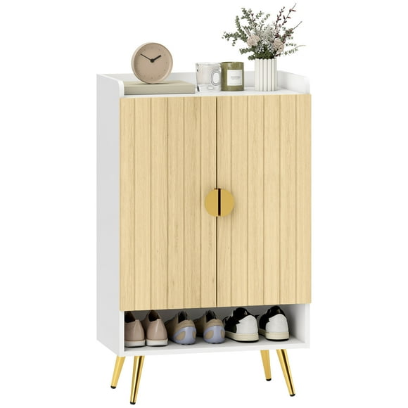HOMCOM Narrow Shoe Cabinet for Entryway Shoe Storage Cabinet Natural