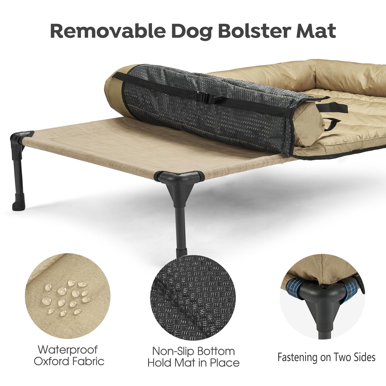 Elevated Dog Bed Add Removable Waterproof Bolster Cushion Mat  Raised Pet With Breathable Teslin Mesh No-slip Feet Couch For Indoor Outdoor 42x30inches Beige Cwc2331b