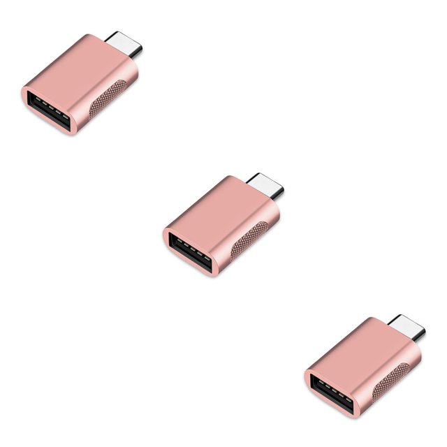 Wisewang Type C to USB 3.0 Adapter Simple Style Plug Fast Charger Universal High Efficient Card Reader Converter for Phone PC Rose Gold 3Set