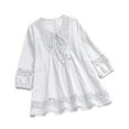 thumbnail image 2 of Women's Plus Size 3/4 Sleeve Top, Cotton Linen Blend Lace Trim Blouse, Loose Fit Casual T-Shirt for Work, Daily Wear, Vacation and Relaxed Outfits White XXXXL, 2 of 5