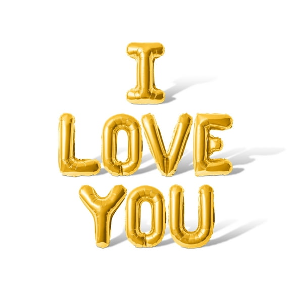 Letter Balloons - I LOVE YOU 16" Inch Alphabet Letters Foil Mylar Balloon Valentine's Day or Anniversary Party Banner (Gold)
