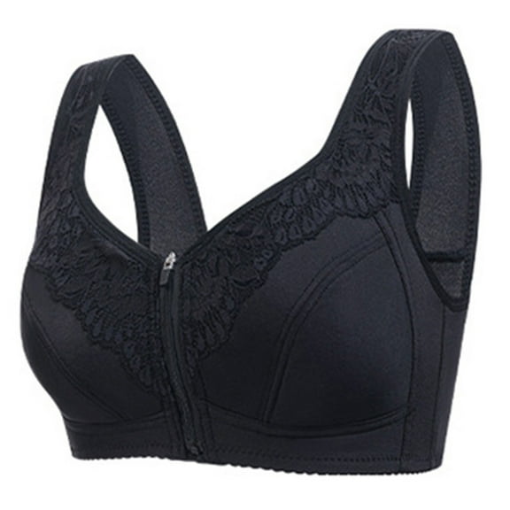 Brglopf Wireless Zip Front Closure Bras for Women No Underwire Full Coverage Comfort Everyday Bra Soft Easy Close Sports Bra z1-Black 38