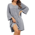 thumbnail image 1 of Camisón con cierre de botones para mujer, vestido de pijama sencillo y elegante con cuello redondo para el hogar y el dormitorio, 1 of 7