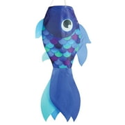 In the Breeze 5219  30-inch Cool Damsel Fish Windsock  Colorful Blue Fishsock Hanging Garden Dcor with Detailed Printed Graphics