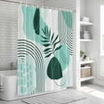 thumbnail image 5 of Polyester Fabric Boho Geometric Shower Curtain, Aqua Ethnic Abstract Stripes Leaves Waterproof Bathtub Curtain Bathroom Decor Set with Hooks 48 x 72 Inches, 5 of 6