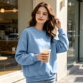 thumbnail image 6 of Hearthz Womens Fleece Sweatshirt Solid Color Drop Shoulder Long Sleeve Graphic Crewneck Sweatshirts Women Fall Winter Athletic Workout Pullover Top Light Blue XXL, 6 of 6