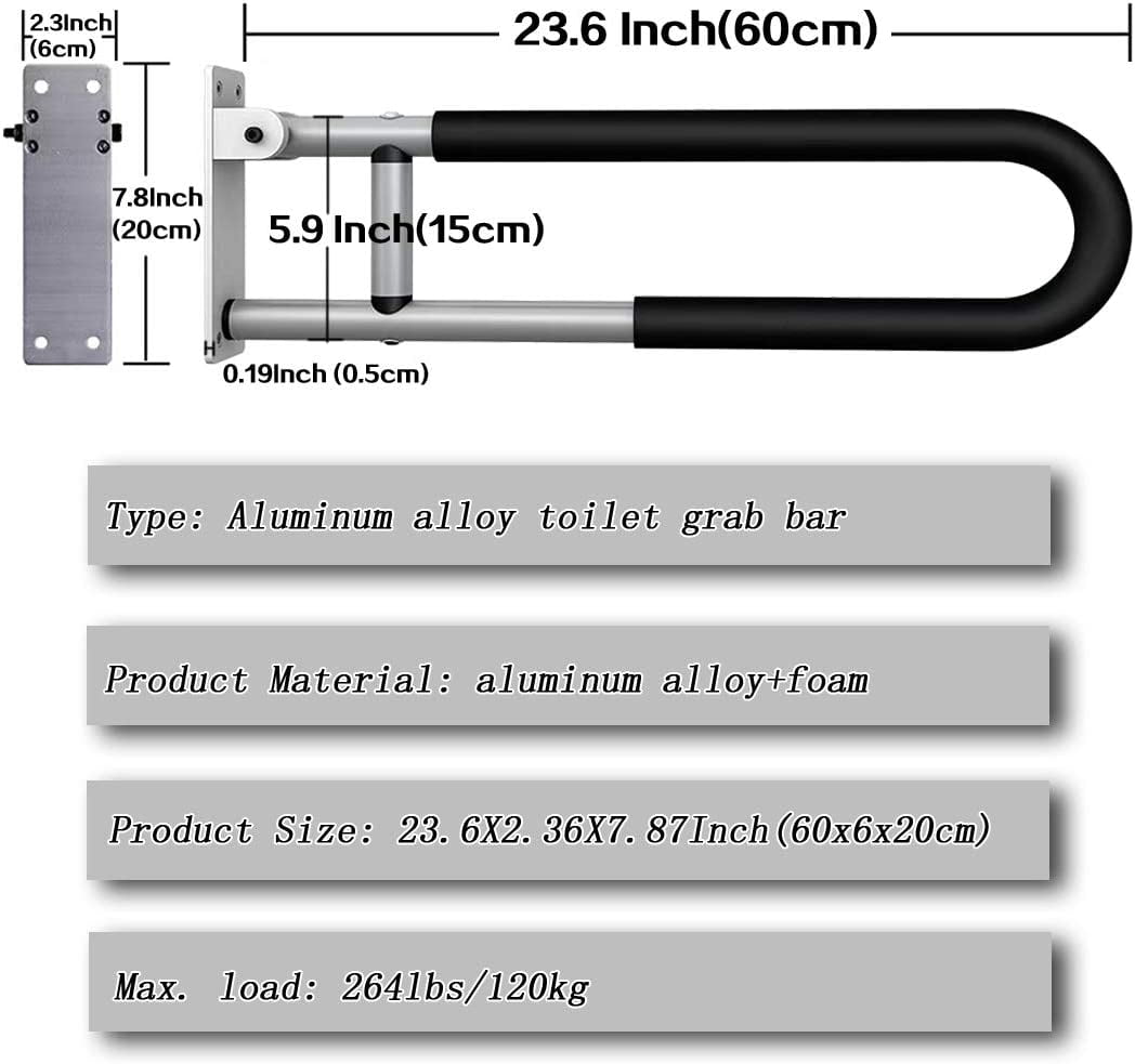 HECASA Folding Handicap 23.6" Tub Grab Bars Rails Support Toilet Flip up Grab Bar for Elderly Disabled Pregnant Woman Bathroom Shower Safety Hand Bathtub Handicapped Handrail