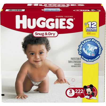 HUGGIES Snug & Dry Diapers, Size 3, 222 Diapers