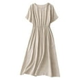 thumbnail image 2 of ITSAME Women's Maxi Dress, Cotton Linen Crew Neck Short Sleeve Summer Casual Flowy Dresses Beige 2XL, 2 of 7