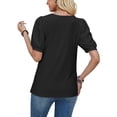 thumbnail image 3 of Fangasis Ladies T-shirt Puff Sleeves Summer Tops U Neck T Shirt Women Casual Tee Bohemian Work Blouse Shirts Black M, 3 of 4