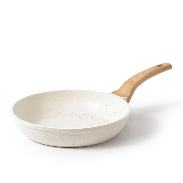 Sartén Antiadherente CAROTE, Sartén para Omelet, Sartén de Granito Saludable y No Tóxico, Compatible con Inducción, Mango Resistente al Calor, Libre de PFOA, Blanco Crema, 12"