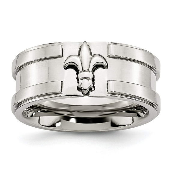 Stainless Steel Fleur de lis 10mm Brushed & Polished Band