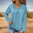 thumbnail image 2 of Fiaer.Oversized Tshirts for Women.Womens V Neck Long Sleeve T Shirts.Women's Casual Trendy Side Button Decor Going out Tops Sky Blue XXL, 2 of 6