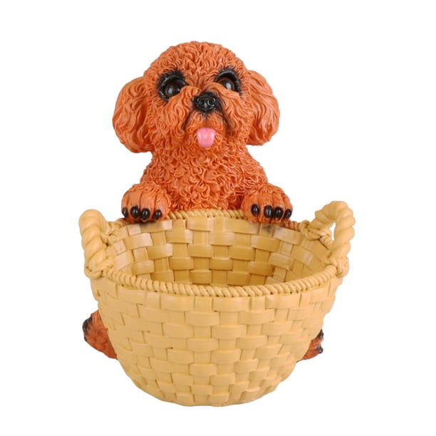 Cesta con estatua de perro y cachorro para guardar objetos decorativos para el hogar, entrada, sala de estar. Marrón