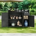 thumbnail image 6 of 53.5" W Outdoor Wicker Storage Cabinet with Fridge Space, Weatherproof Mini Bar Cabinet with Adjustable Shelves & Drawers for Pool Towel, Garden & Patio Storage, 6 of 14