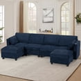thumbnail image 7 of ACMEASE 110" Chenille 4 Seats Sofa w/2 Movable Storage Ottoman, Sectional Sofa w/Adjustable Backrests, Comfortable Fabric Couch w/USB&Type-C Ports, Cup Holders for Living Room, Blue, 7 of 7