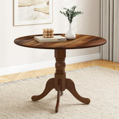

40” Round Dining Table for 4 People Wooden Kitchen Table with Curved Trestle Legs Large Dinner Table for Kitchen Dining Room Living Room Restaurant Walnut