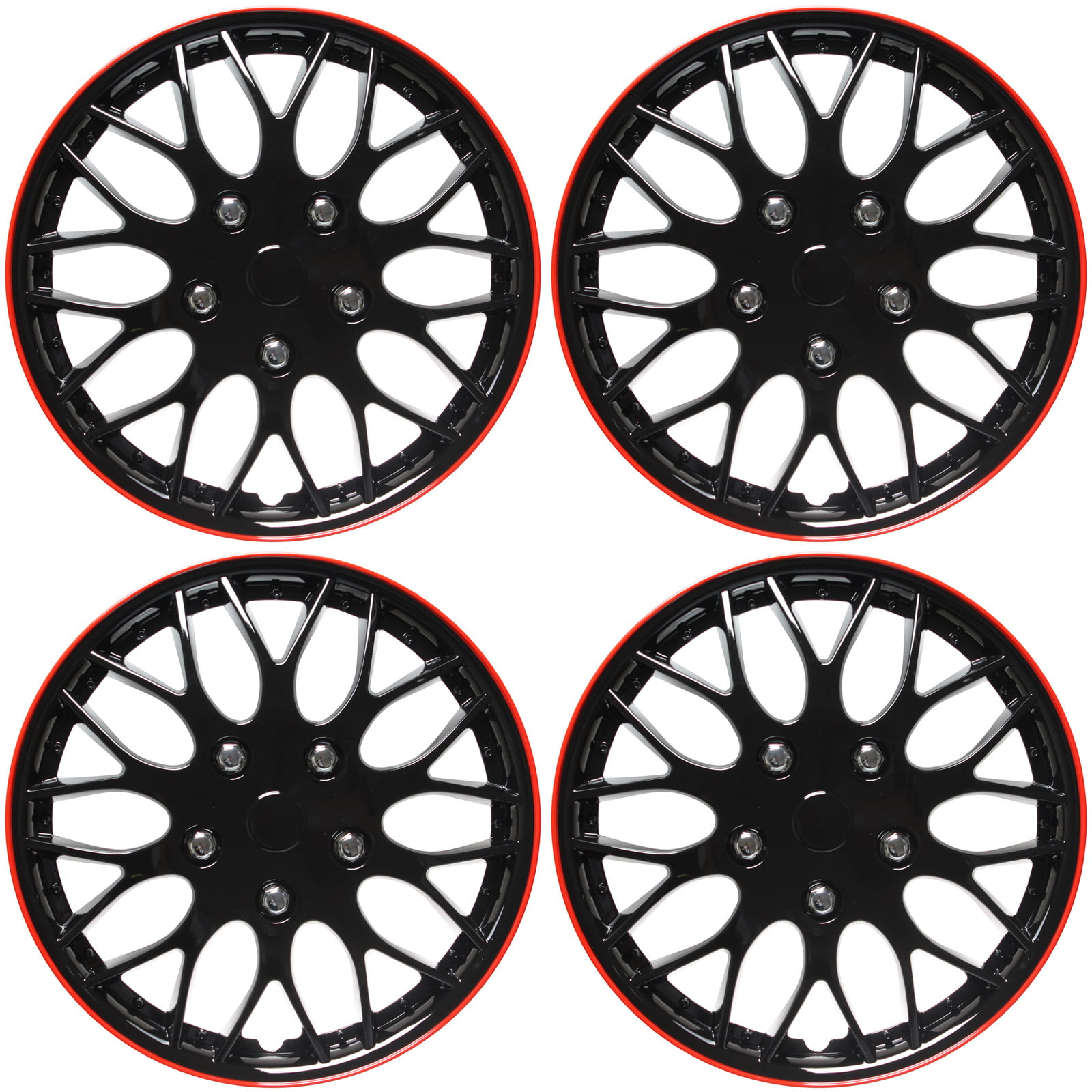 Aftermarket 14 Inch Ice Black W/Red Trim Hub Caps Wheel Covers Set of 4 Cover Trend 