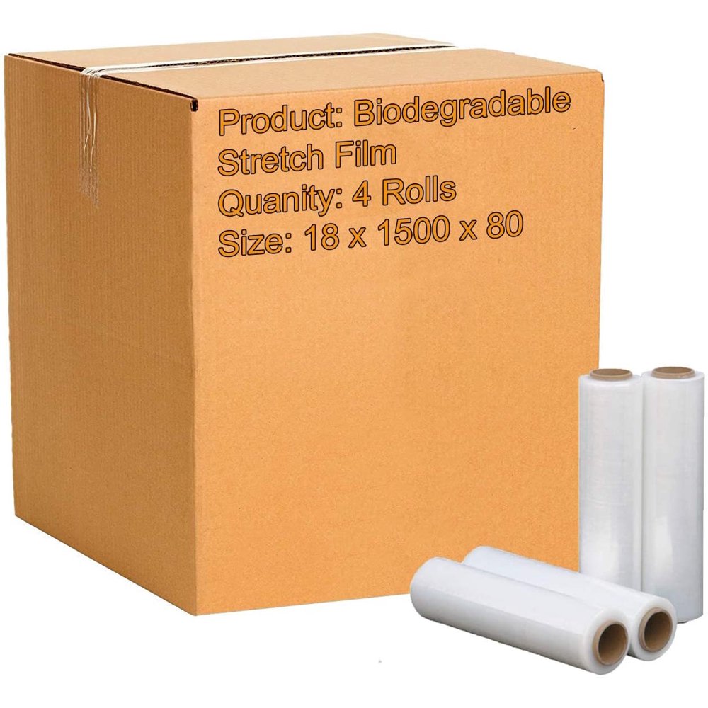 4 Rolls of Biodegradable Stretch Film 18 x 1500 x 80. Clear Hand Wrap