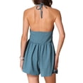 thumbnail image 3 of INSPIRE CHIC Women's Beach Halter V Neck Wide Leg with Crochet Panel Short Romper XS Lake Green, 3 of 6