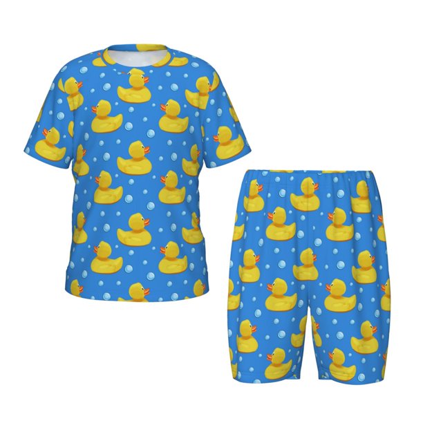 Balery Cute Yellow Rubber Ducks Conjunto de Pijama Infantil de Manga Corta con Estampado – Ropa de Dormir de Algodón Suave-4X-Large