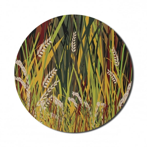Nature Mouse Pad for Computers, Reeds Dried Leaves Wheat River Wild Plant Forest Farm Country Life Art Print Image, Round Non-Slip Thick Rubber Modern Mousepad, 8" Round, Multicolor, by Ambesonne