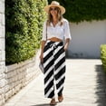 thumbnail image 3 of SCRAWLGOD Stripe Print White Black Womens High Waist Wide Leg Pants Drawstring Fashionable Comfy Stretchy Lightweight Lounge Trousers Flowy Loose Fit Slacks with Pockets, XXL, 3 of 7