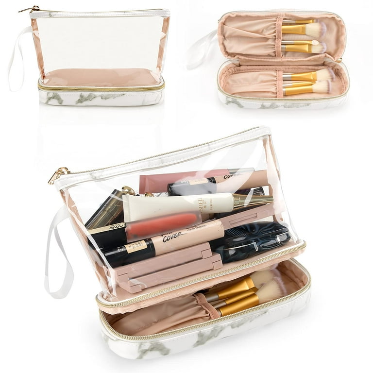 Ethereal Clear Makeup Bag, Small Makeup Bag for Purse Travel Makeup Bag for  Women TSA Approved Cosmetic Bag Waterproof Toiletry Bag Pink