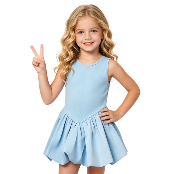 WOYY Toddler Girls Summer Sleeveless Bubble Hem Dress & Shorts Casual Outfits Clothes Set