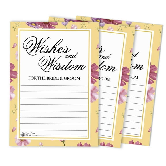 Inkdotpot Pack Of 50 Floral Advice Cards, Wishes & Wisdom For The Bride and Groom, Wedding Mad Libs Game Activity 5x7 inches